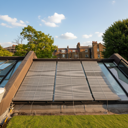 Outdoor wooden blind to shade roof lights