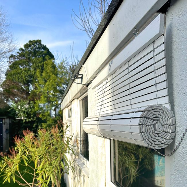 White outdoor wooden blind profile