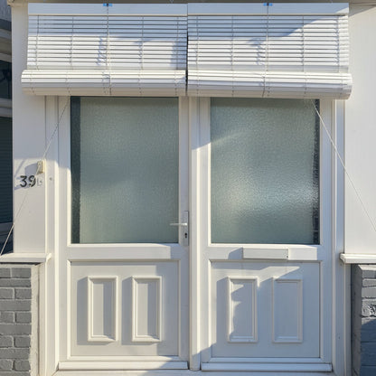 White outdoor wooden blinds W1000 x H2500 mm to shade double doors